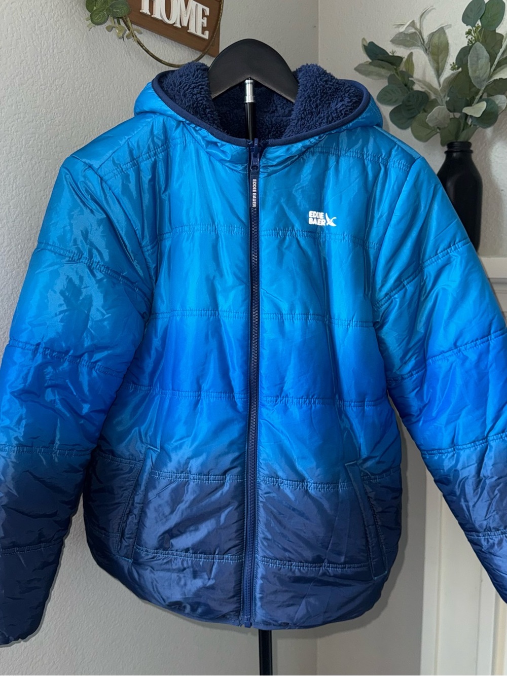 Eddie Bauer Kids Reversible Puffer Sherpa Jacket L 14/16